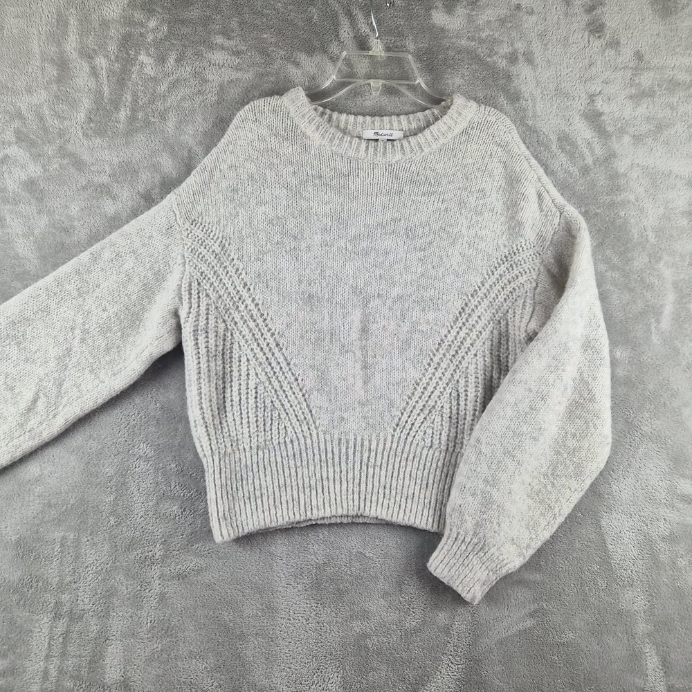 Madewell Wedge Sweater Womens Medium Grey Wool Blend Dropped Shoulder Minimalist